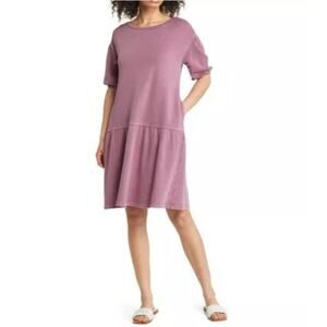 NEW CASLON ~ Organic Cotton Short Sleeve Drop Waist Terry Cloth Dress Size S